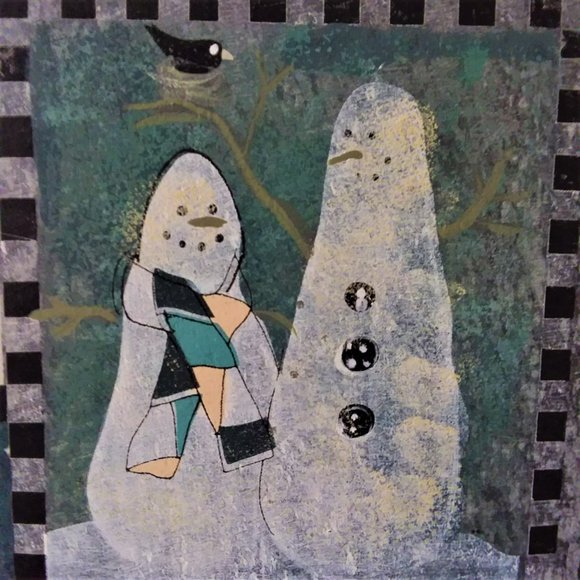 Welcome Sign Plaque Natural Stone Hand Painted Winter Snowman Slate Door Home - Picture 3 of 7